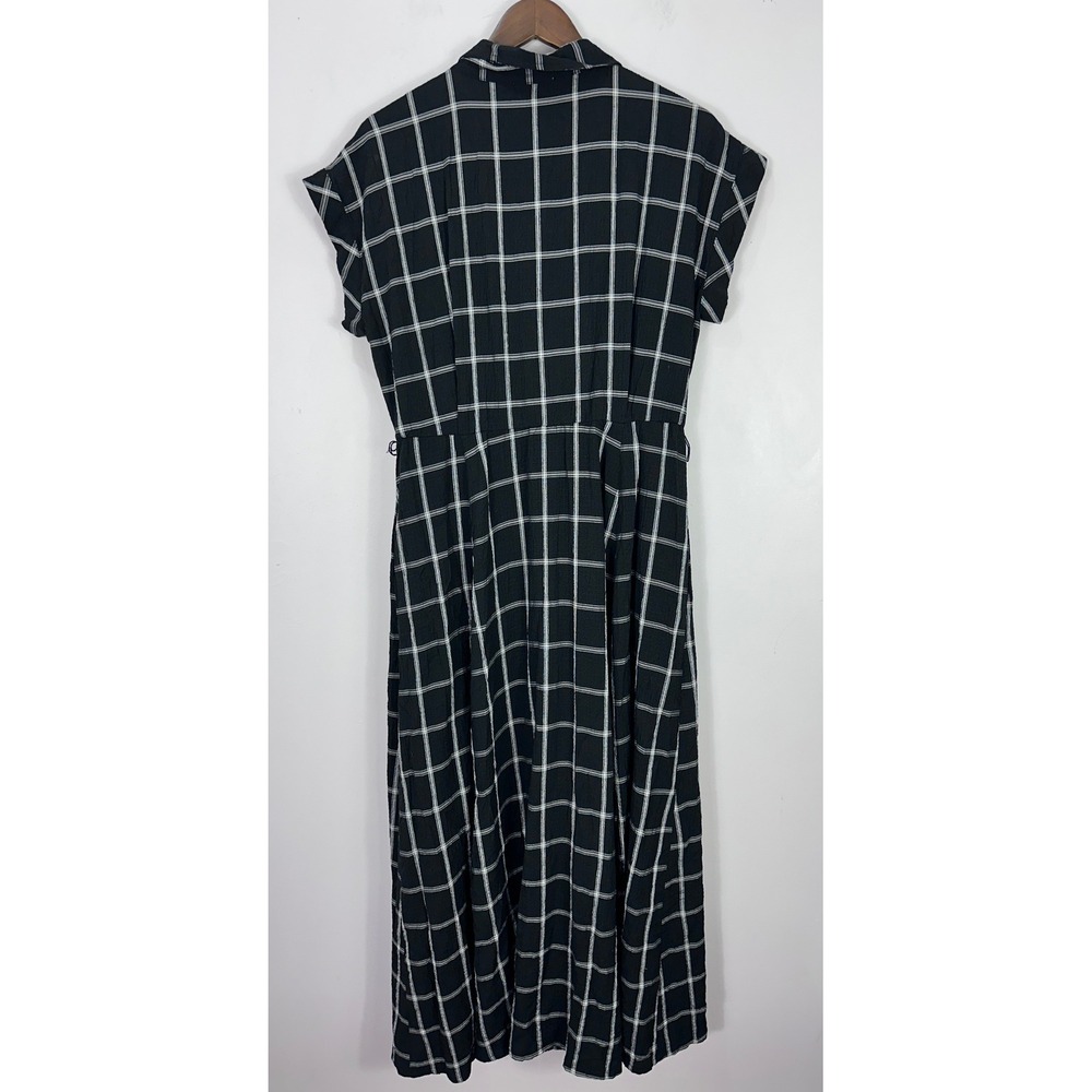 Calvin Klein Black White Windowpane Plaid Button Front Midi Shirt Dress Size 12 - Picture 2 of 7